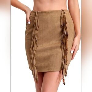 Amazon Women's Tan Pencil Skirt with Fringe